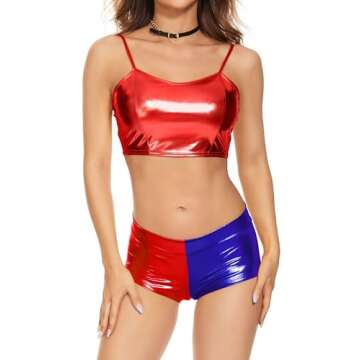 Gatielzana Metallic Booty Shorts Shiny Bottoms for Raves, Festivals, Dancing, Red Blue, S
