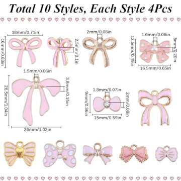 SUNNYCLUE 1 Box 40Pcs 10 Styles Bowknot Charms Bulk Bow Knot Enamel Charms Alloy Metal Bow Tie Lolit...