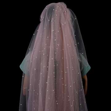 OSVINO Pink Pearl Wedding Arch Decorations Romantic Bridal Veil Lace Fabrics Dessert Table Cloth 63x120 inches Long Beaded Tulle Chiffon Tablecloth Bridal Shower Holiday Birthday Party Table Decor