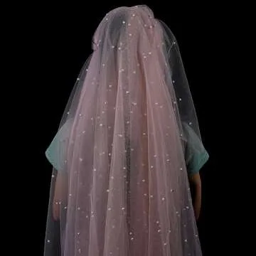 OSVINO Pink Pearl Wedding Arch Decorations Romantic Bridal Veil Lace Fabrics Dessert Table Cloth 63x120 inches Long Beaded Tulle Chiffon Tablecloth Bridal Shower Holiday Birthday Party Table Decor