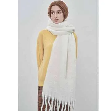 OUNIYA Large Chunky Scarf Oversized Fluffy Scarves Blanket Big Wool Thick Winter Warm (Pure White)