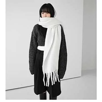 OUNIYA Large Chunky Scarf Oversized Fluffy Scarves Blanket Big Wool Thick Winter Warm (Pure White)