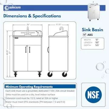 Ozark River Portable Sinks Premier Brite White, White Laminate Cabinet-ABS Countertop & Basin, Mobile Hot Water Hand Washing Station & Water Tanks, NSF-Certified Portable Handwashing Sink with Wheels