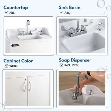 Ozark River Portable Sinks Premier Brite White, White Laminate Cabinet-ABS Countertop & Basin, Mobile Hot Water Hand Washing Station & Water Tanks, NSF-Certified Portable Handwashing Sink with Wheels