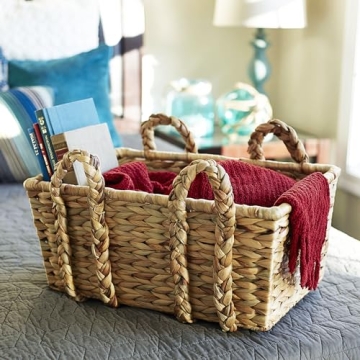Large Rectangular Wicker Storage Basket for Home
