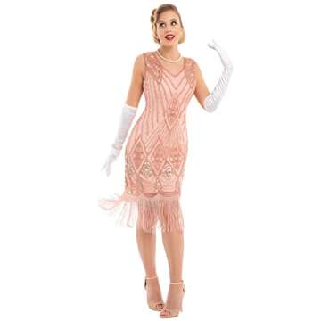 PrettyGuide Women 1920s Gatsby Cocktail Sequin Art Deco Flapper Dress S Rose Gold