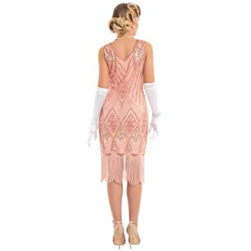 PrettyGuide Women 1920s Gatsby Cocktail Sequin Art Deco Flapper Dress S Rose Gold