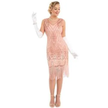 PrettyGuide Women 1920s Gatsby Cocktail Sequin Art Deco Flapper Dress S Rose Gold