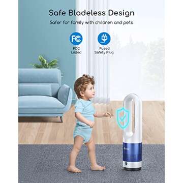 Tower Fan with Remote, Bladeless Fan and Heater in One, LED Display with Auto Off, 8 Speeds, Quiet C...