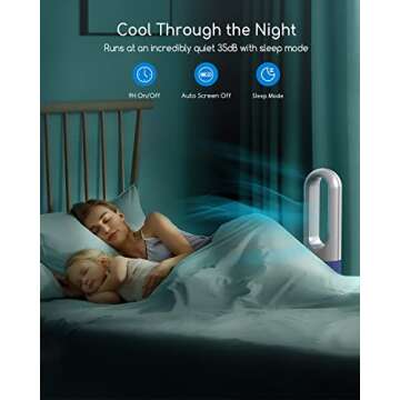Tower Fan with Remote, Bladeless Fan and Heater in One, LED Display with Auto Off, 8 Speeds, Quiet Cooling, 80° Swing, 9H Timer, Space Saving Portable Oscillating Fan for Bedroom, Home, Office