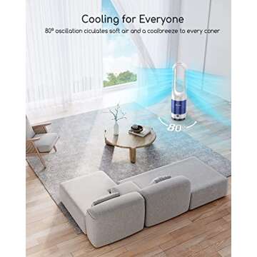 Tower Fan with Remote, Bladeless Fan and Heater in One, LED Display with Auto Off, 8 Speeds, Quiet Cooling, 80° Swing, 9H Timer, Space Saving Portable Oscillating Fan for Bedroom, Home, Office