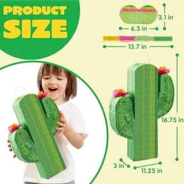 Cinco De Mayo Cactus Pinata for Kids Birthday Party, (16.75x11.25x3 in.) for Fun Fiesta Taco Party S...