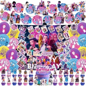 117 Pc Birthday Decorations With 60 Stickers Korean Idol Movie Happy Birthday Banner Supplies Decora...