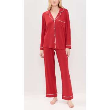 Eberjey Gisele Classic Women's Pajama Set | Long Sleeve Button Down Shirt with Front Pocket, Shorts with Elastic Waist | Super Soft Lightweight Breathable Modal Jersey Fabric Sleepwear