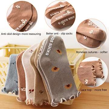 Libsofter Baby Girl Socks Toddler Frilly Ruffle Socks Infant Newborn Neutral Socks Non Skid Anti Slip with Grips