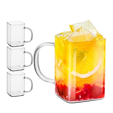LUXU Drinking Glasses 8 oz With Handle,Set of 4 Thin Square Glasses,Elegant Bar Glassware For Water,...