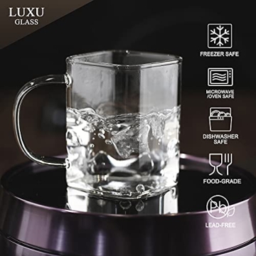 LUXU 8 oz Square Drinking Glasses With Handle Set of 4