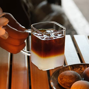 LUXU 8 oz Square Drinking Glasses With Handle Set of 4