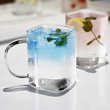 LUXU 8 oz Square Drinking Glasses With Handle Set of 4