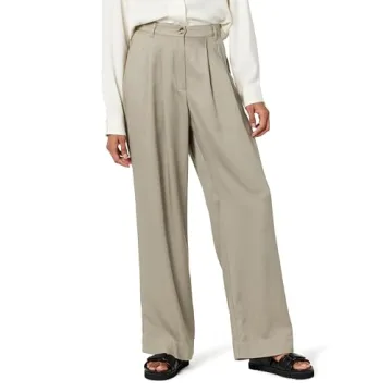 The Drop Women's Amalia Relaxed Pleated Trousers in Vintage Khaki for Effortless Style