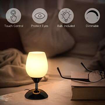 Boncoo Touch Control Table Lamp Dimmable Small Lamp, Ambient Light with Opal Glass Shade Simple Nigh...