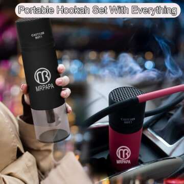 Portable Hookah for Travel, Hookah set with Everything, Hookah Pipe Single Shisha Kit, To Go Hookah Cup Mini Hookah perfect for travel, Easy Assemble & Storage Hookah Set with Portable Bag