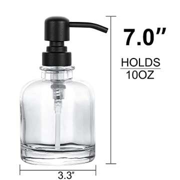 2 Pcs Thick Clear Glass Jar Hand Soap Dispenser Bathroom with Matte Black Stainless Steel Pump, 12ou...