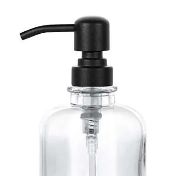 2 Pcs Thick Clear Glass Jar Hand Soap Dispenser Bathroom with Matte Black Stainless Steel Pump, 12ounce Clear Boston Round Bottle Dispenser with Rustproof Pump for Kitchen Dish