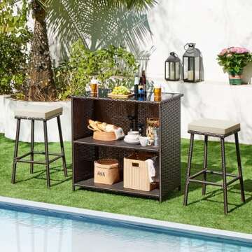 Yaheetech 3pcs Outdoor Bar Set: Stylish Wicker Furniture with Storage