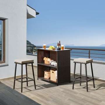 Yaheetech 3pcs Outdoor Bar Set with Glass Top and Stools