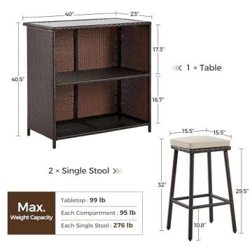 Yaheetech 3pcs Outdoor Bar Set with Glass Top and Stools