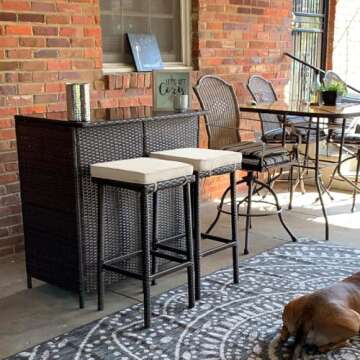 Yaheetech 3pcs Outdoor Bar Set with Glass Top and Stools