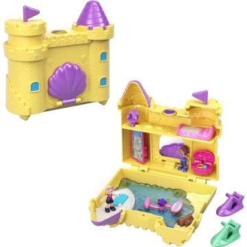 Polly Pocket Travel Toy with 2 Micro Dolls, Dolphin Pet & Water Play Accessories, Pocket World Surf ...