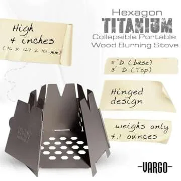 Vargo Titanium Hexagon Wood Stove | Collapsible Portable Wood Burning Stove | Ultra Lightweight Compact Wood Stove for Backpackers & Outdoor Explorers T-415