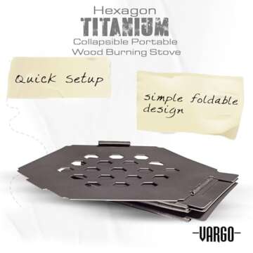 Vargo Titanium Hexagon Wood Stove | Collapsible Portable Wood Burning Stove | Ultra Lightweight Compact Wood Stove for Backpackers & Outdoor Explorers T-415