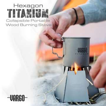 Vargo Titanium Hexagon Wood Stove | Collapsible Portable Wood Burning Stove | Ultra Lightweight Compact Wood Stove for Backpackers & Outdoor Explorers T-415