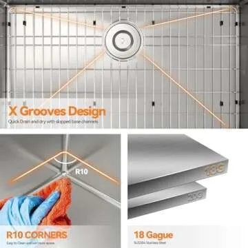 MONDAWE 33 inch Farmhouse Kitchen Sinks 33x22, Single Bowl Brushed Stainless Steel Farm Sink, Handcrafted Apron Deep Sink with Sink Strainer and Protective Bottom Grids, Fregaderos De Cocina