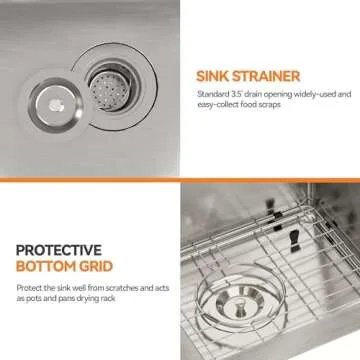 MONDAWE 33 inch Farmhouse Kitchen Sinks 33x22, Single Bowl Brushed Stainless Steel Farm Sink, Handcrafted Apron Deep Sink with Sink Strainer and Protective Bottom Grids, Fregaderos De Cocina