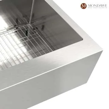MONDAWE 33 inch Farmhouse Kitchen Sinks 33x22, Single Bowl Brushed Stainless Steel Farm Sink, Handcrafted Apron Deep Sink with Sink Strainer and Protective Bottom Grids, Fregaderos De Cocina