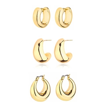 14K Gold Plated Chunky Hoop Earrings Hypoallergenic Set