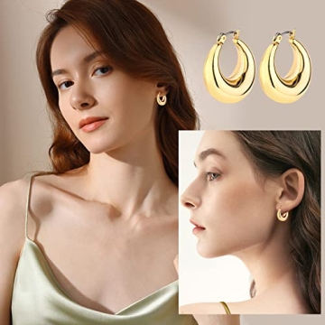 14K Gold Plated Chunky Hoop Earrings Hypoallergenic Set