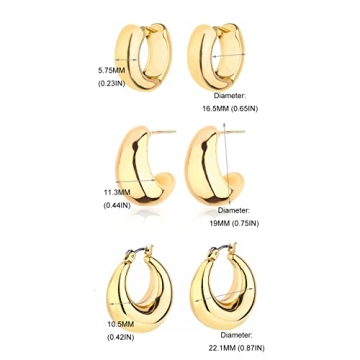 14K Gold Plated Chunky Hoop Earrings Hypoallergenic Set