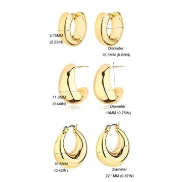 14K Gold Plated Chunky Hoop Earrings Hypoallergenic Set