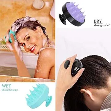 Hair Scalp Massager Wet Head Brush Shampoo Dry Scalp Care Brush with Soft Silicone Head Dandruff Brush Pack of 2