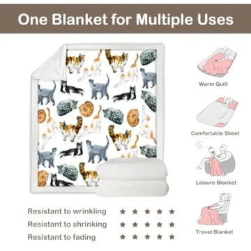 Sleepwish Colorful Cat Fleece Blanket for Cat Lovers