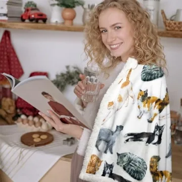 Sleepwish Colorful Cat Fleece Blanket for Cat Lovers