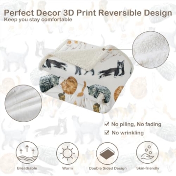 Sleepwish Colorful Cat Fleece Blanket for Cat Lovers