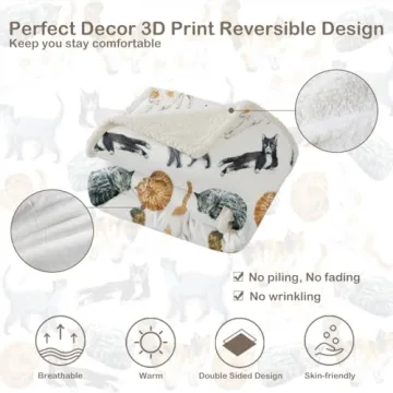 Sleepwish Colorful Cat Fleece Blanket for Cat Lovers