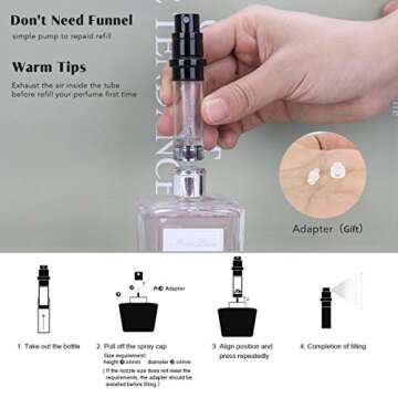 Refillable Perfume Bottle Atomizer for Travel,Portable Easy Refillable Perfume Spray Pump Empty Bottle for men and women with 5ml Mini Pocket Size (Black+Rose Gold)