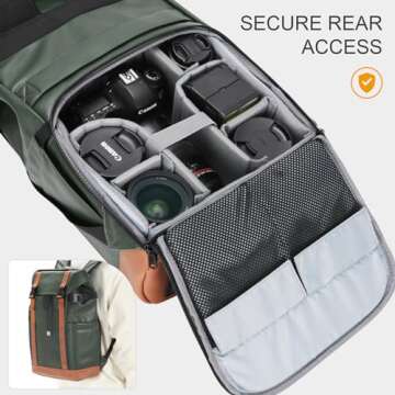 TARION Waterproof Camera Backpack Bag - Eco-friendly Leather Camera Bag with 13" Laptop Sleeve Removable Insert, Safe Back &Top Access, Modern Camera Backpack for Photographer Stylish Venizia Green